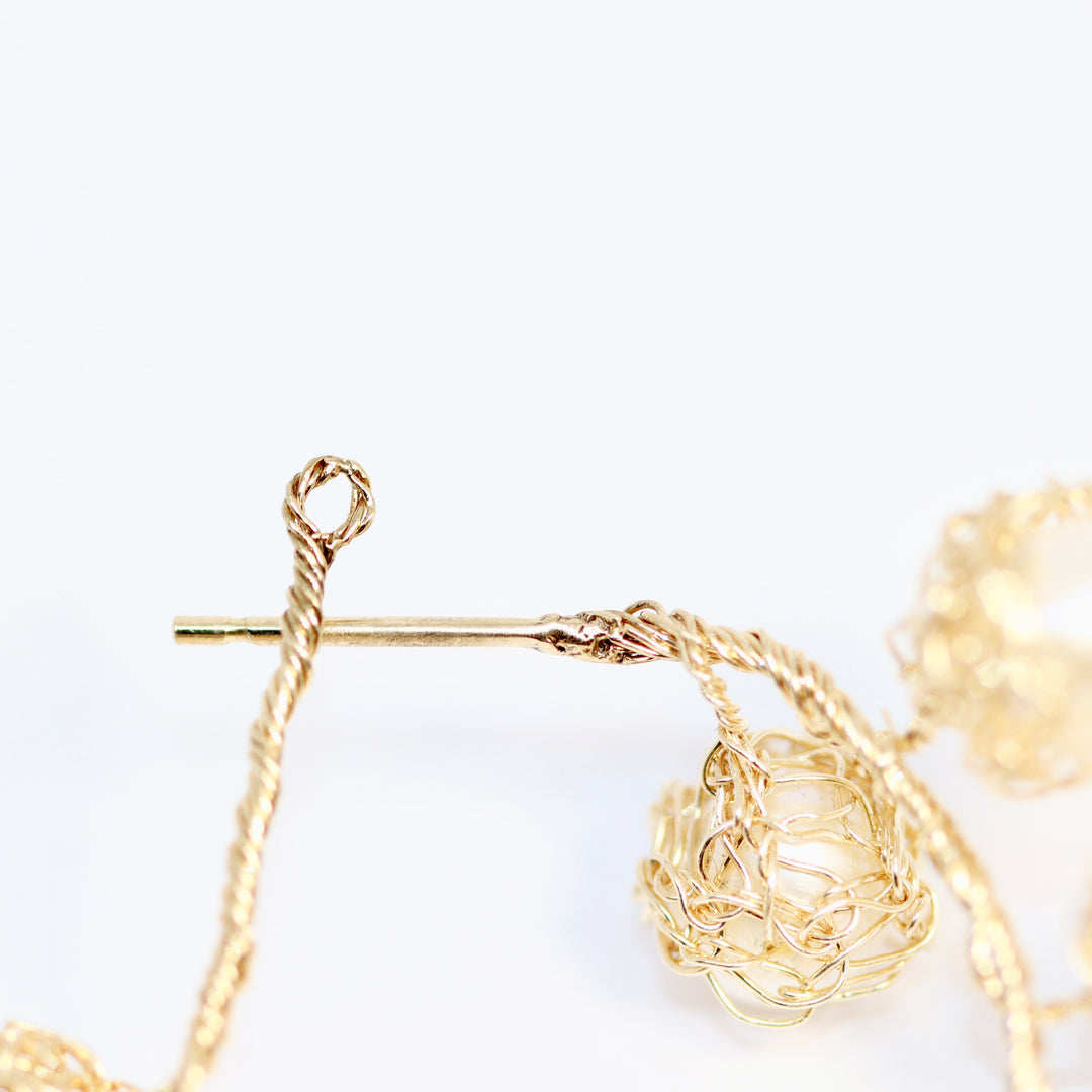 Crocheted Gold Pearl Drop Earrings