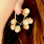 Load image into Gallery viewer, Crocheted Gold Pearl Hoop Earrings
