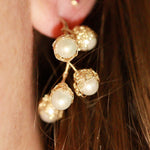 Load image into Gallery viewer, Crocheted Gold Pearl Hoop Earrings
