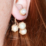 Load image into Gallery viewer, Crocheted Gold Pearl Drop Earrings
