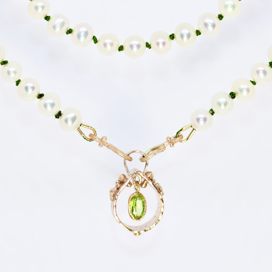 String of Pearls Peridot Rose Gold Necklace