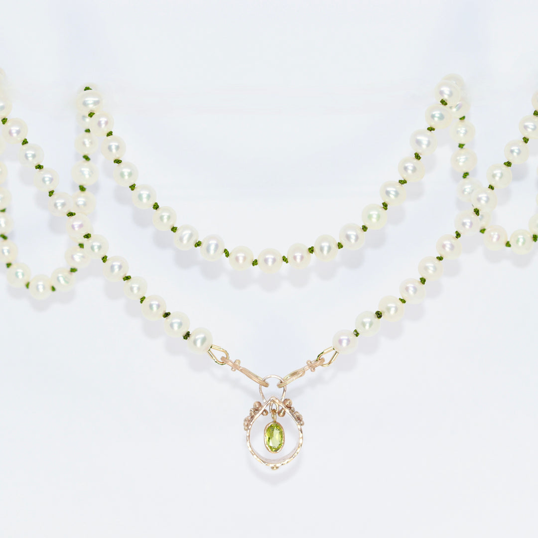 String of Pearls Peridot Rose Gold Necklace