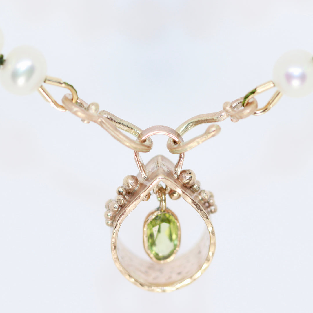 String of Pearls Peridot Rose Gold Necklace