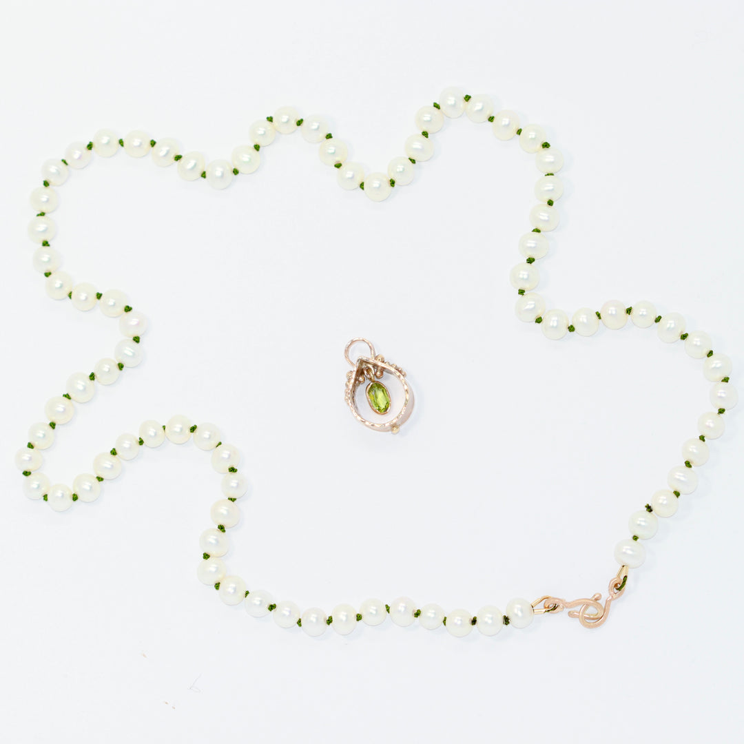 String of Pearls Peridot Rose Gold Necklace