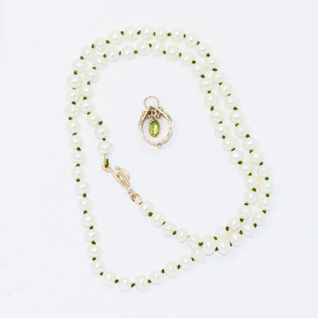 String of Pearls Peridot Rose Gold Necklace