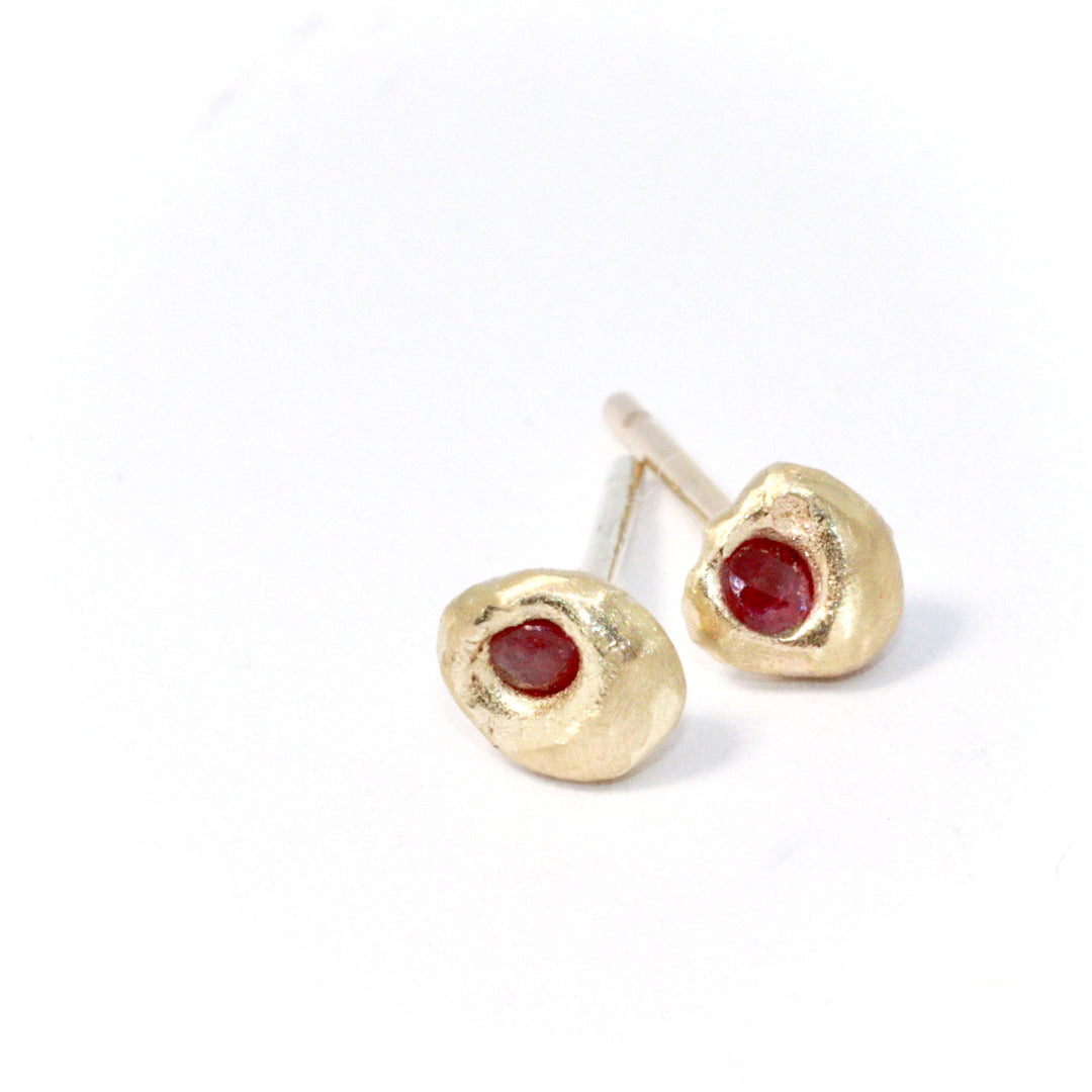 Gold & Ruby Pebble Studs