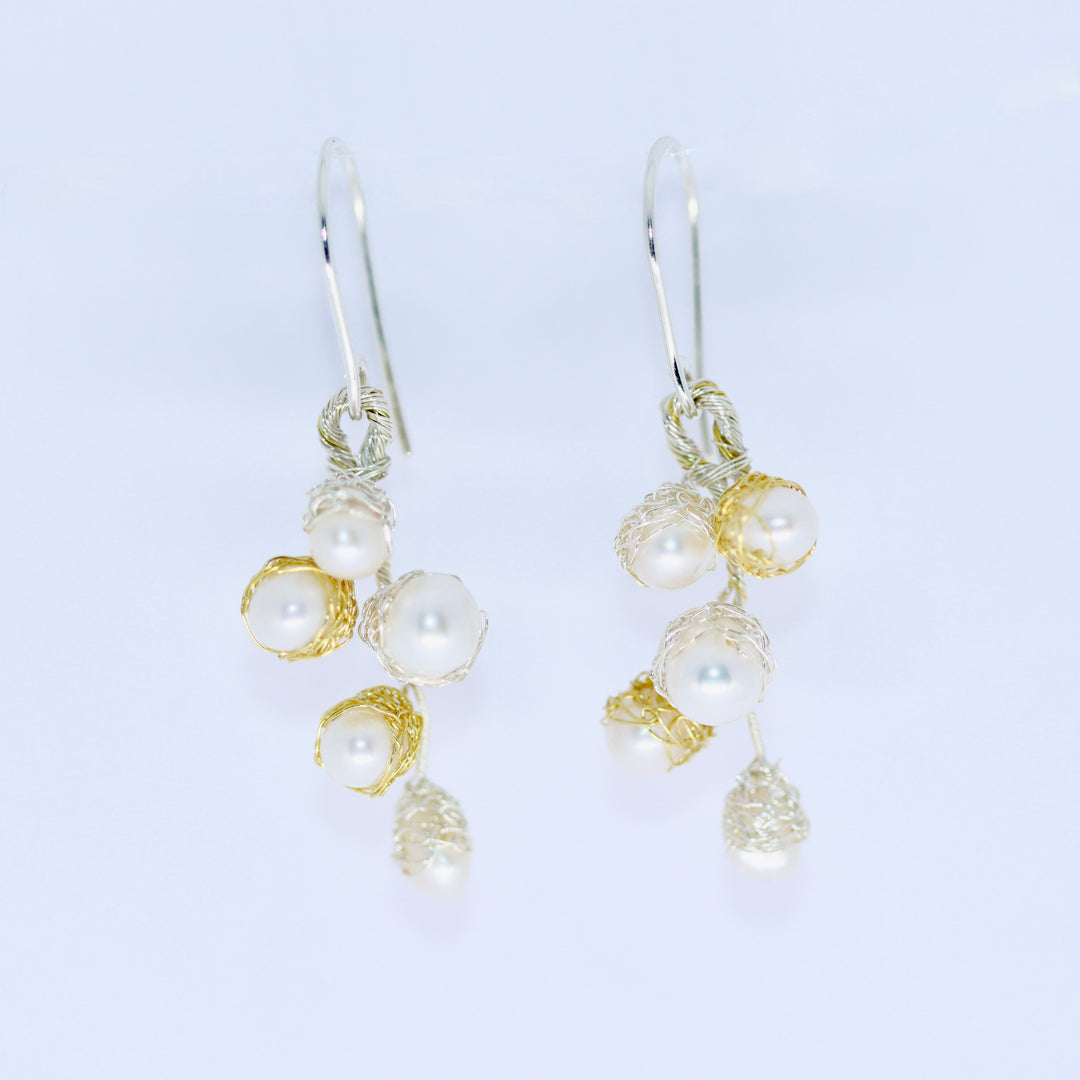 Crocheted Silver & Gold Cluster Earrings