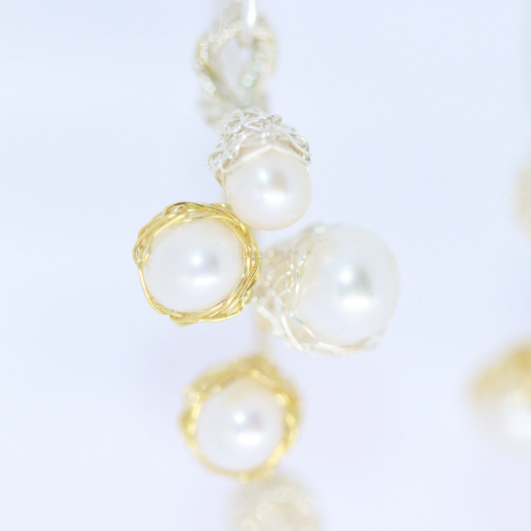 Crocheted Silver & Gold Cluster Earrings