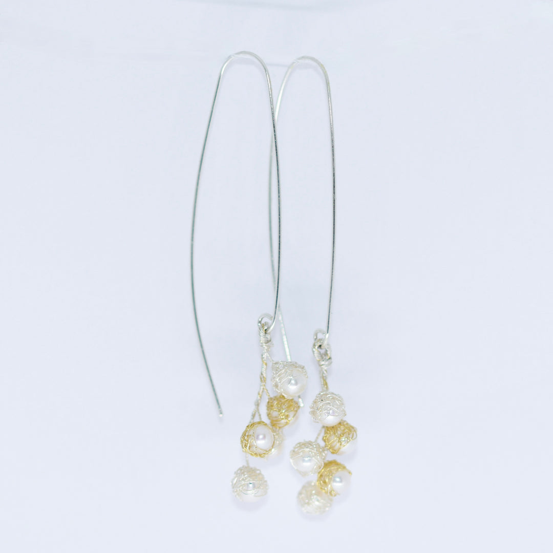 Crocheted Silver & Gold Cluster Earrings