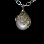 Load image into Gallery viewer, Crocheted Silver Single Pearl Necklace
