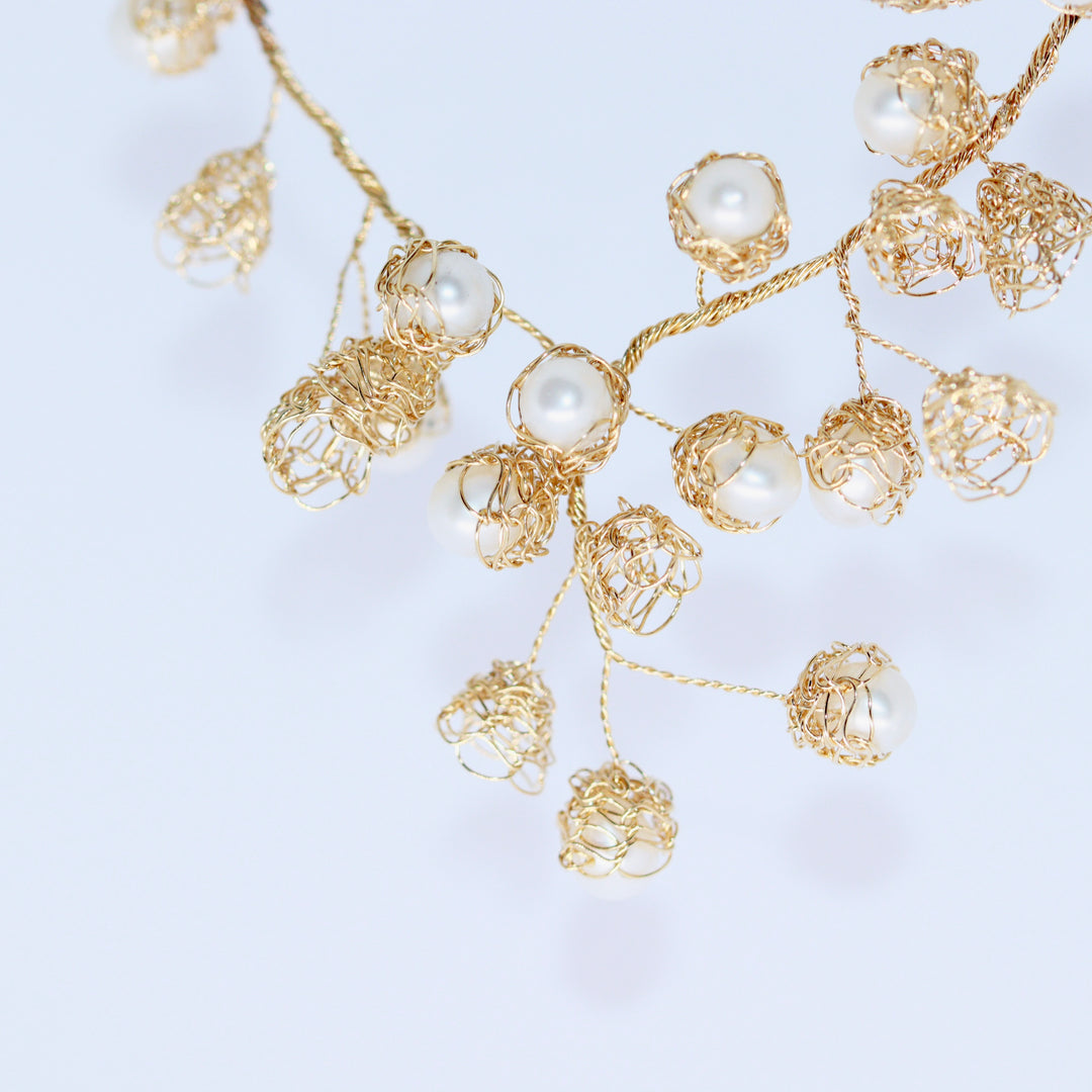 Crocheted Gold Pearl Vine Chain Necklace