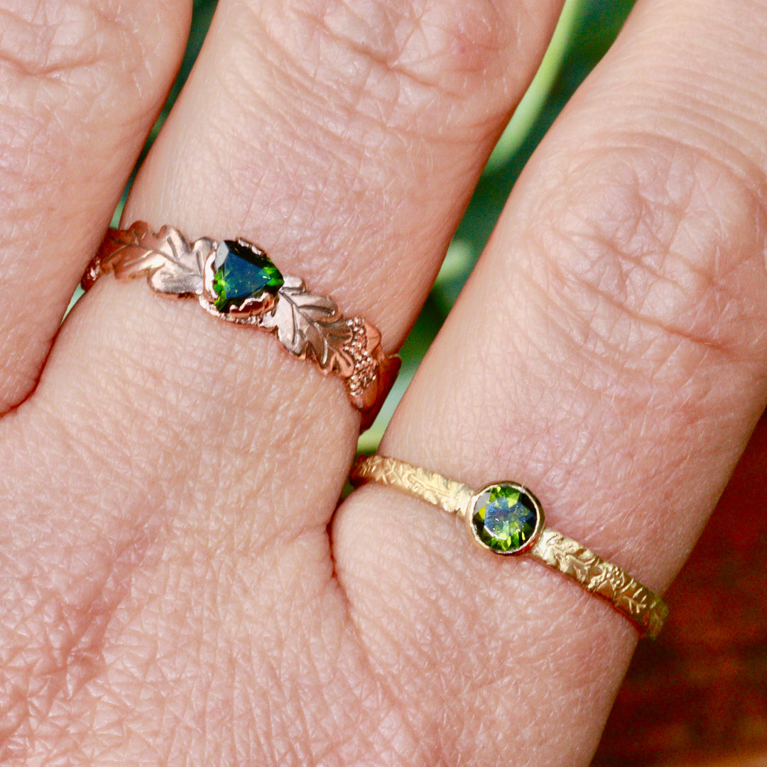 Tourmaline and 9ct Red Gold Oak Leaf Ring