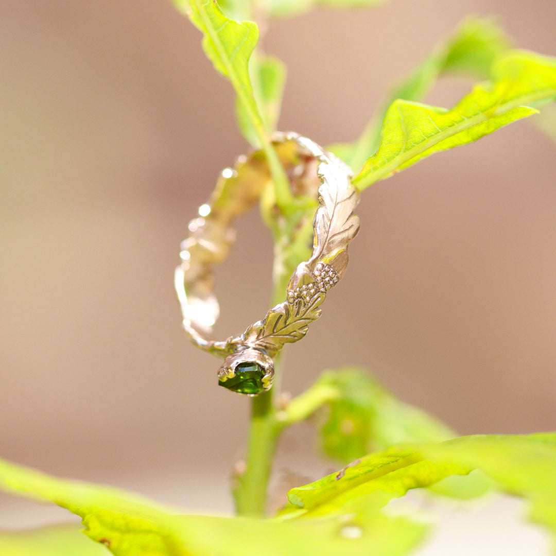 Tourmaline and 9ct Red Gold Oak Leaf Ring